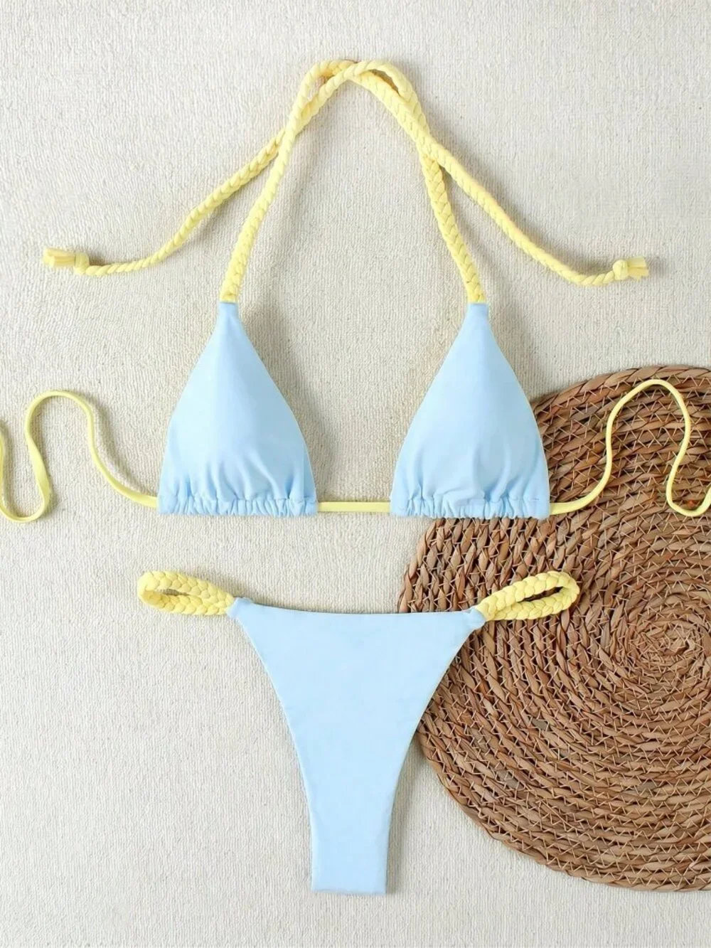 Multicolor Rope-Braided Halter Women's Two-Piece bikini Swim Set
